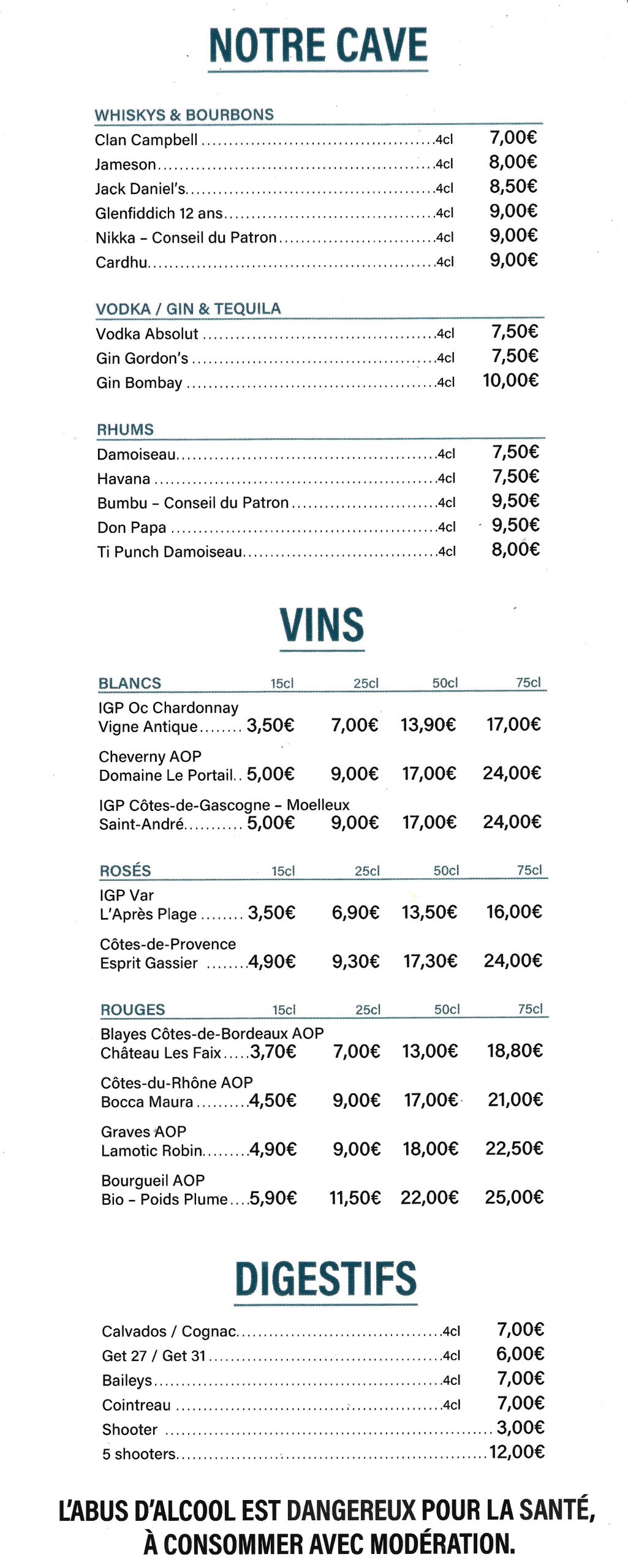 Carte des boissons — page 2